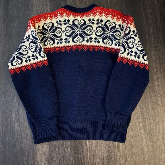 VTG Hand Knit Womens Cardigan Norwegian Sweater Snow Flake Ornament Pattern Wool - Picture 2 of 3